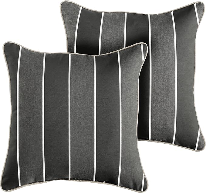 Mozaic Company AMPS112004 Indoor Outdoor SunbrellaSquare Pillow with Corded Edges, Set of 216 x 16 Grey/Black Stripes & Silver Grey