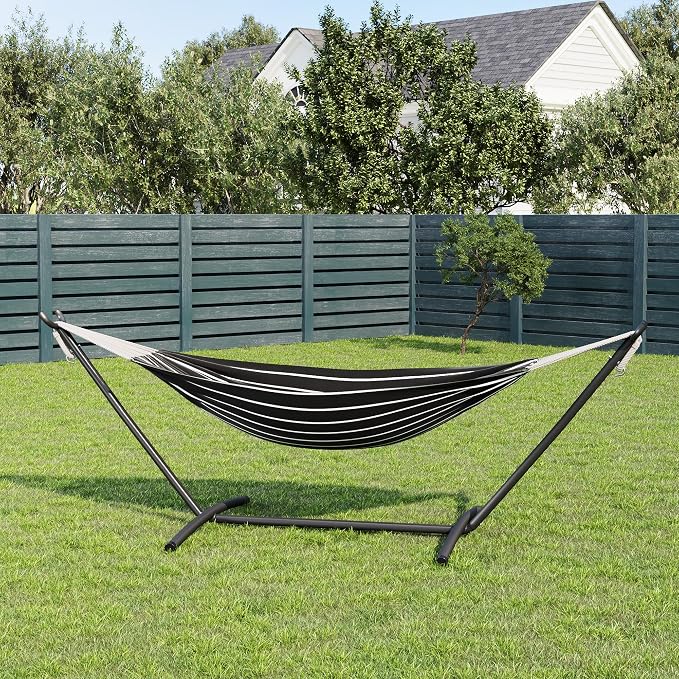 Garvee Double Hammock with Foldable Steel Stand and Carry Bag – Indoor/Outdoor Standing Hammock, 450 LBS Capacity, for Garden, Camping, Beach (Onyx)