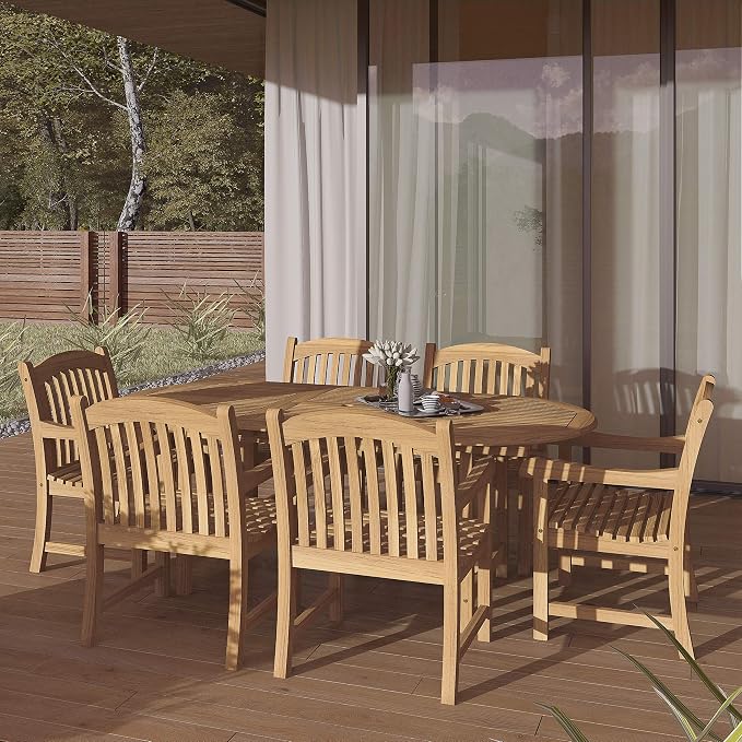 Amazonia Extendable Oval Newcastle Patio Dining Set, 7 Piece, Brown