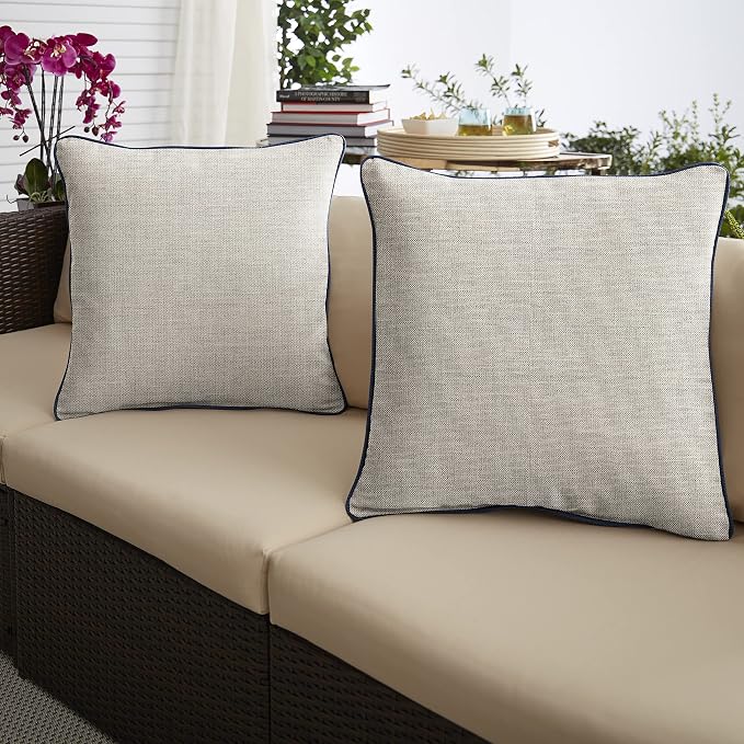 Sorra Home x Sunbrella Indoor/Outdoor Corded Pillows, Cast Silver and Canvas Navy, Set of 2, 20 x 20 (AMPS111195)