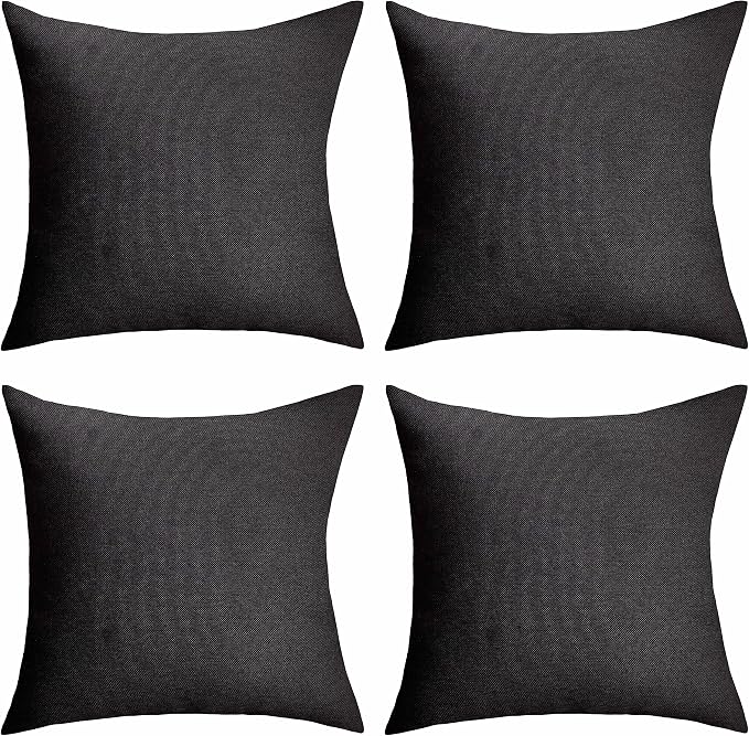 Home Brilliant Pillow Covers Outdoor Black Throw Pillows Waterproof Linen Decorative Pillow Cases for Chairs, 18x18 inch, Set of 4, Black