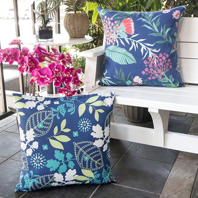 Outdoor Accent Pillow Cover,Tropical Garden Large Water/UV/Stain-Resistance Decorative Replacement Cushion Cover 20x20, Cover Only
