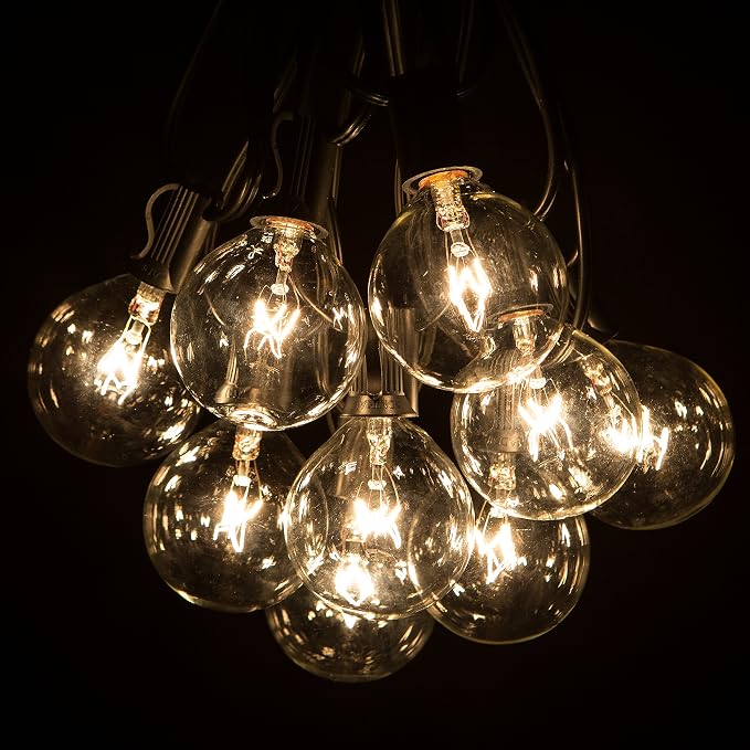 G50 Clear 2 Inch Light Bulbs with C7 Stringer 18 Gauge (Black Wire, 10')