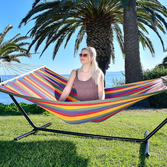 Sterling Sports Hammock for 2 Persons, 5ft Wide 420 lbs Capacity, Wooden Spreader for Outdoor Patio Yard Poolside, Tropical Rush