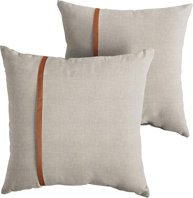Sorra Home Indoor Outdoor Sunbrella Square Pillows, Set of 2, 20 x 20, Silver Grey & Canvas Rust Orange