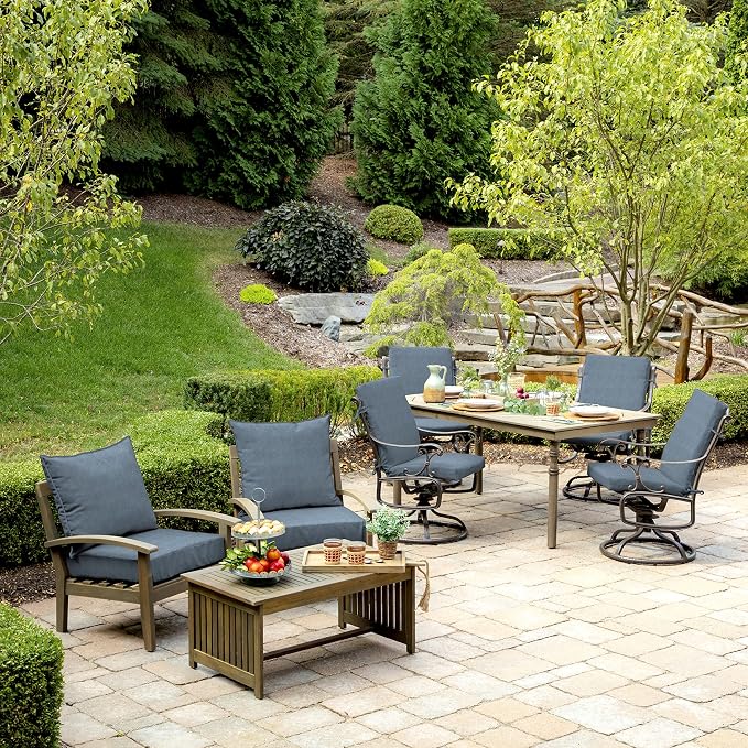 Arden Outdoor Deep Seat Cushion Set, Olefin Fabric, 24x24, Denim Alair | 2-Pack, Woven Outdoor Fabric, Outdoor Sofa, Couch, Conversation Set, Weather-Proof, Rain-Proof, Mold and Mildew Resistant