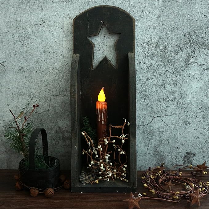 CVHOMEDECO. Real Wax Hand Dipped Battery Operated LED Timer Taper Candles Country Primitive Flameless Lights Décor, 6-3/4 Inch, Coffee, 3 PCS in a Package