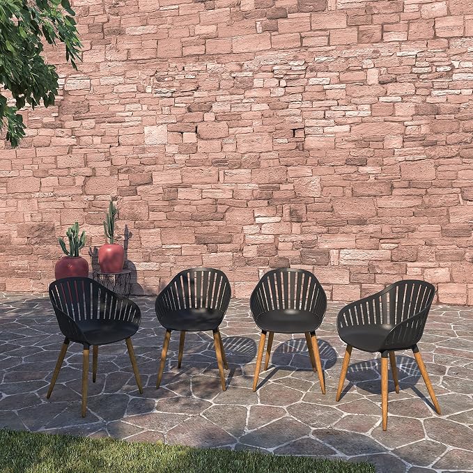 Urban Elements Nature 5-Piece Wood Patio Furniture Set | Teak Finish 100% FSC Eucalyptus | Backyard Furniture, Outside Table and Chairs, Round Outdoor Dining Set for 4, Patio Dining Set for 4 (Black)