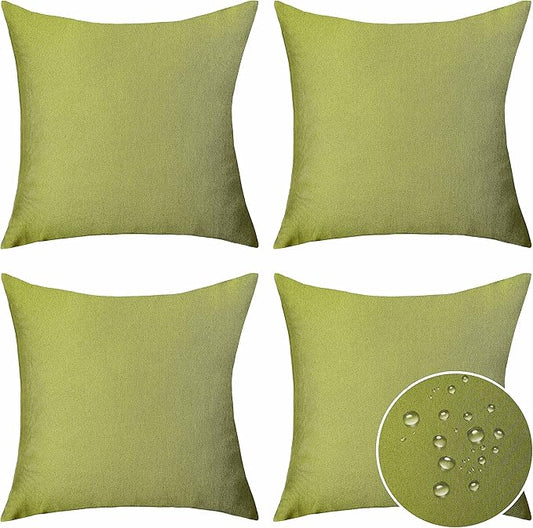 Home Brilliant Green Throw Pillows Waterproof Linen Pillow Covers Farmhouse Accent Pillows for Couch Bedroom Holidays Decor, Set of 4, 16x16 inches(40x40 cm), Grass Green