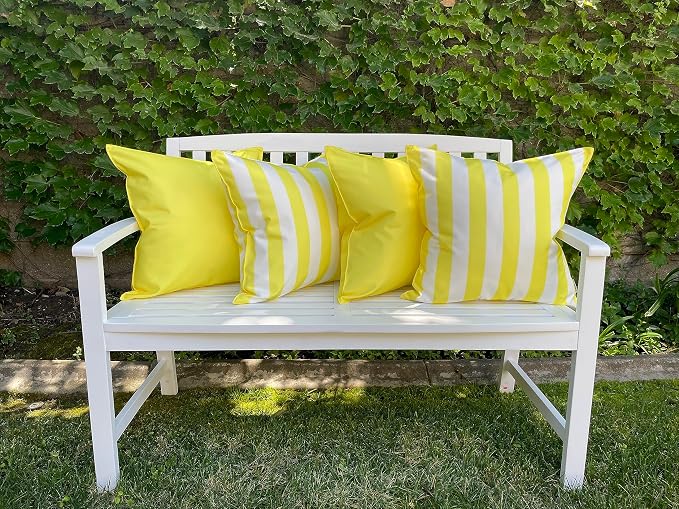 Pack of 2 Outdoor 20''x20'' Waterproof Bright Yellow Striped Throw Pillow Covers Decorative Square Cushion Patio Pillows for Patio Furniture (Illuminating)
