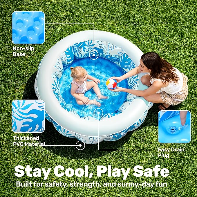 SLOOSH Inflatable Kiddie Pool for Kids, 36"x11" Swimming Pool with Soft Pad Floor for Kid & Toddler, Round Blow Up Baby Ball Play Pit Pools for Swim Party, Portable Indoor & Outdoor Water Toys (Blue)
