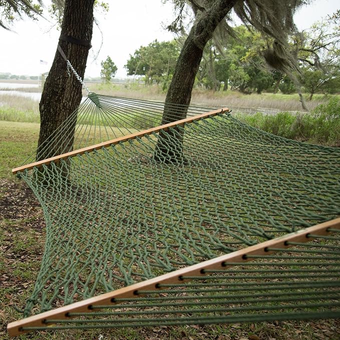 Original Pawleys Island Deluxe Meadow DuraCord Rope Hammock – 13 ft. x 65 in, 2-Person, 450 lb Capacity, Oak Spreader Bar, Zinc-Plated Hardware, Handcrafted in the USA
