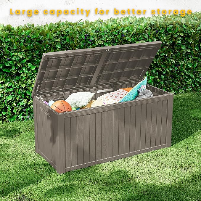 200 Gallon Outdoor Storage Box Patio Deck Box Waterproof, Resin Lockable Outside Large Storage Bin for Pool Cushion Furniture, Garden Tools UV-Resistant, Grey