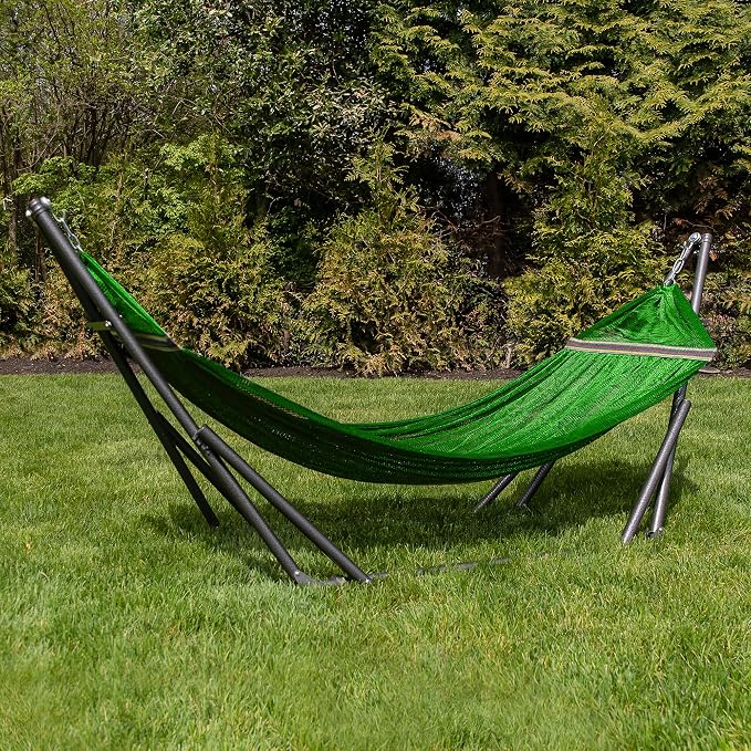 Best Home Fashion Portable Hammock with Collapsible Steel Stand, 450 lbs Capacity, No Tools Assembly, Carrying Bag Included, Perfect for Indoor Outdoor Backyard Patio Camping Beach, Green