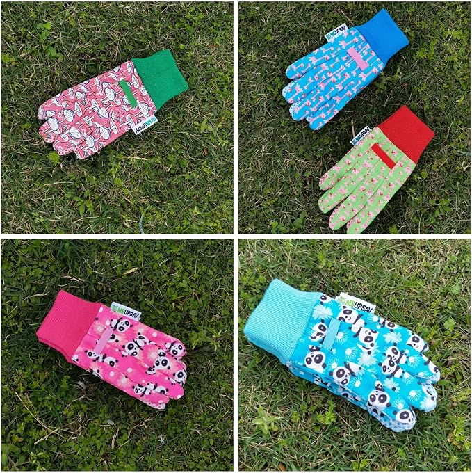 Gardening Gloves for Kids,Toddler,Children,Gift,Cute Pattern,Age3-8 | Canvas,Cute Floral Pattern,Anti-slip Dotted Palm,Soft Knit Wrist,Gardening Gift for Kid,Toddler,Daily Work,Outdoor Activities