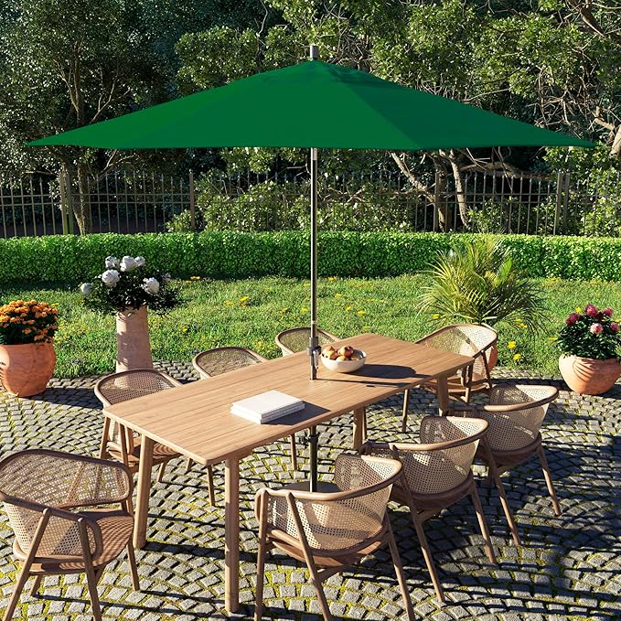 California Umbrella 11Ft Fiberglass Rib Patio Umbrella, Hand-Crank, Tilt-Collar, Gray Frame, Solution Dyed Hunter Green Fabric