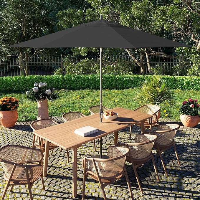 California Umbrella 11Ft Fiberglass Rib Patio Umbrella, Hand-Crank, Tilt-Collar, Gray Frame, Solution Dyed Black Fabric
