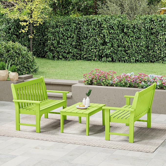 WestinTrends Malibu 3-Piece HDPE Outdoor Patio Furniture Couch and Coffee Table Set, Lime