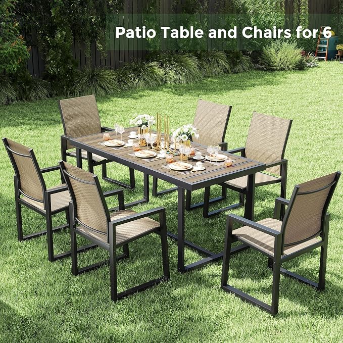 Jocoevol Outdoor Dining Set for 6 Patio Furniture Set 7 Piece Patio Table and Chairs Set Includes 67" Rectangle Table and 6 Textilene Dining Chairs, All Weather Patio Dining Sets for Backyard Garden