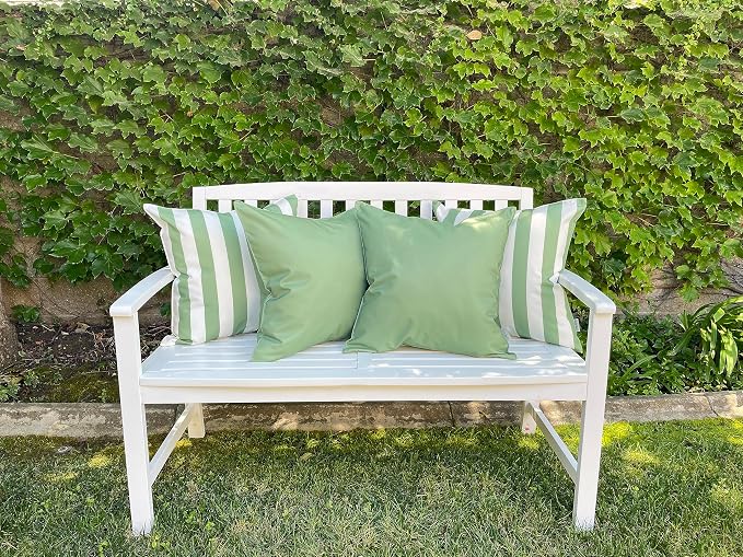 Pack of 2 Solid and Stripe 20''x20'' Outdoor Waterproof Green Throw Pillow Covers Decorative Square Cushion Patio Pillows for Patio Furniture (Loden Frost)