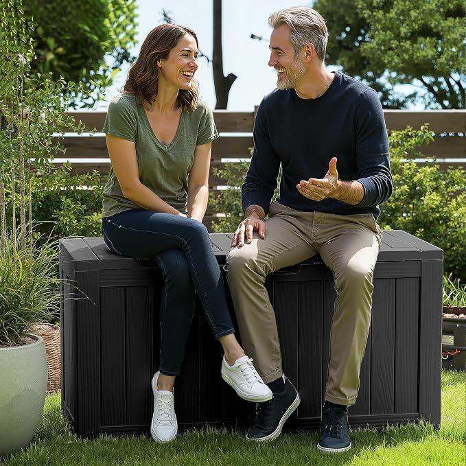 EasyUp 90 Gallon Deck Box Small Deck Box for Indoor and Outdoor,Waterproof Storage Boxs for Patio Furniture,Garden Tools,Cushions, Lockable and UV Resistant,Easy to Install(Black)