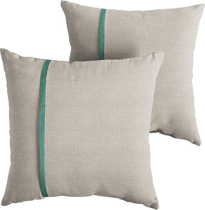 Sorra Home x Sunbrella - Indoor Outdoor Square Pillows, Set of 2, 16 x 16, Silver Grey & Canvas Teal Green