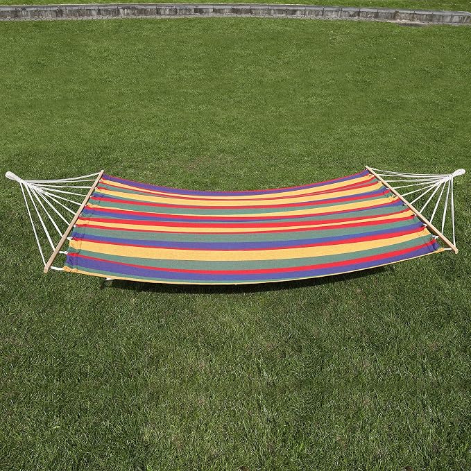 Sterling Sports Hammock for 1 Person, 4ft Wide 420 lbs Capacity, Wooden Spreader for Outdoor Patio Yard Poolside, Cotton Tropical Rush