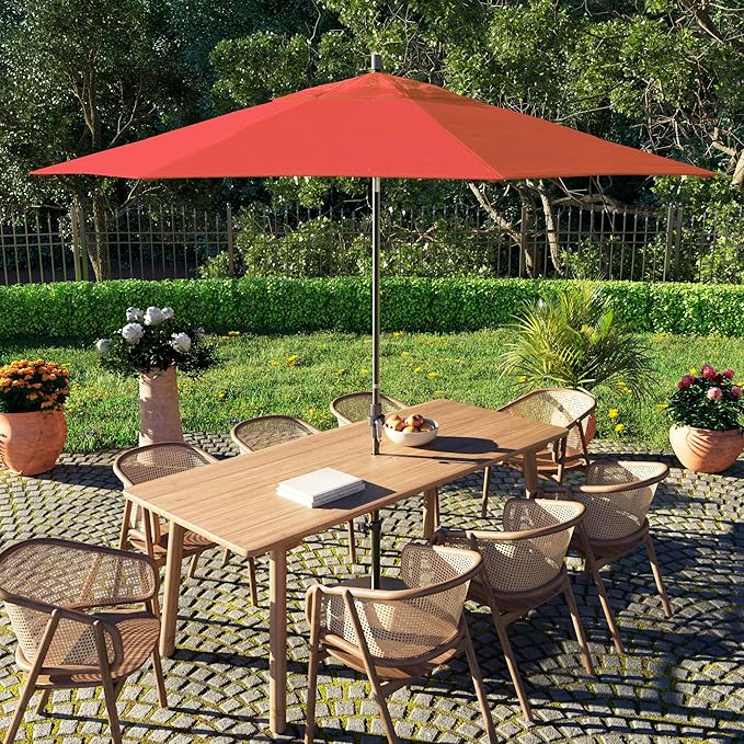 California Umbrella 11Ft Fiberglass Rib Patio Umbrella, Hand-Crank, Tilt-Collar, Gray Frame, Solution Dyed Sunset Fabric