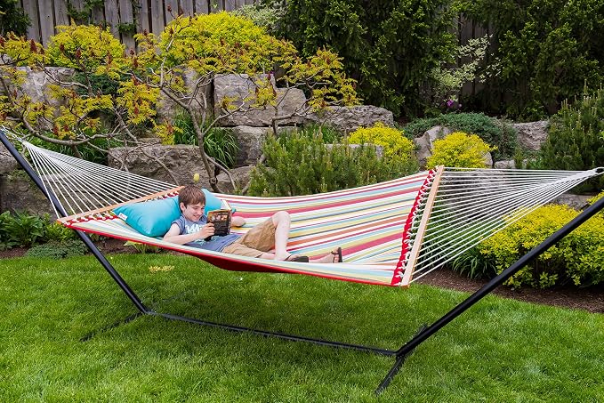 Vivere Quilted Polyester Fabric Double Hammock with Spreader Bars - 450 lb Capacity (Ciao)