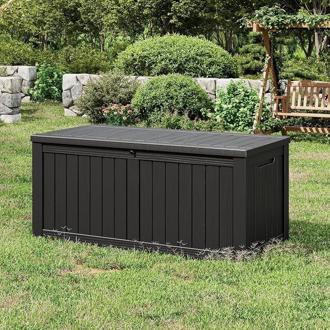 NUNU LAB Outdoor Storage Box 150 Gallon,Resin Large Sturdy Deck Box, Backyard Outside Storage Box Waterproof with Double Wall Panels,Package Delivery Box,Garden Box,Tool Box,Outdoor Hose Storage Bin