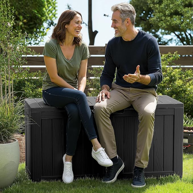 Large Outdoor Storage Box Waterproof, UV Resistant Resin Deck Box for Patio Furniture,Garden Tools,Cushions (Black, 90 Gallon)