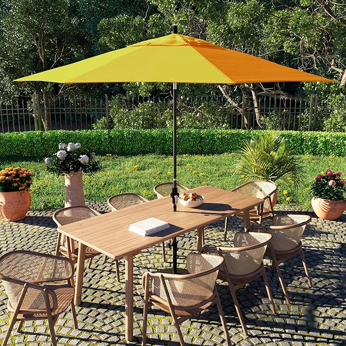 California Umbrella 11Ft Fiberglass Rib Patio Umbrella, Hand-Crank, Tilt-Collar, Black Frame, Solution Dyed Lemon Fabric