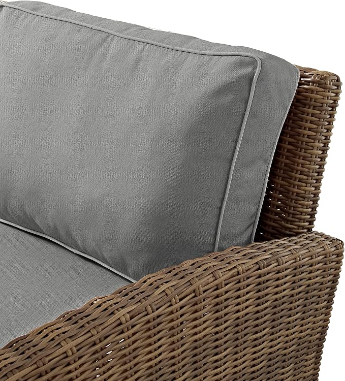 Crosley Furniture Bradenton 5-Piece Outdoor Sofa Patio Furniture Set, Wicker Conversation Sets for Porch, Brown with Gray Cushions