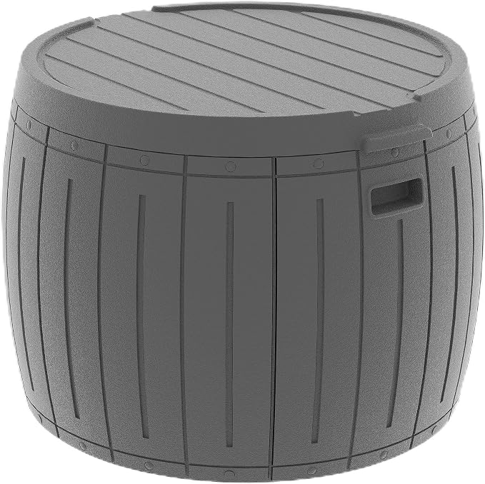 Mrosaa Deck Box Round, Patio Table, Waterproof Outdoor Storage Box for Kid Toys, Patio Furniture, Pool Tools, Outdoor Uses, Sports Equipment, Waterproof and UV Resistant Resin, 27 Gallons Grey