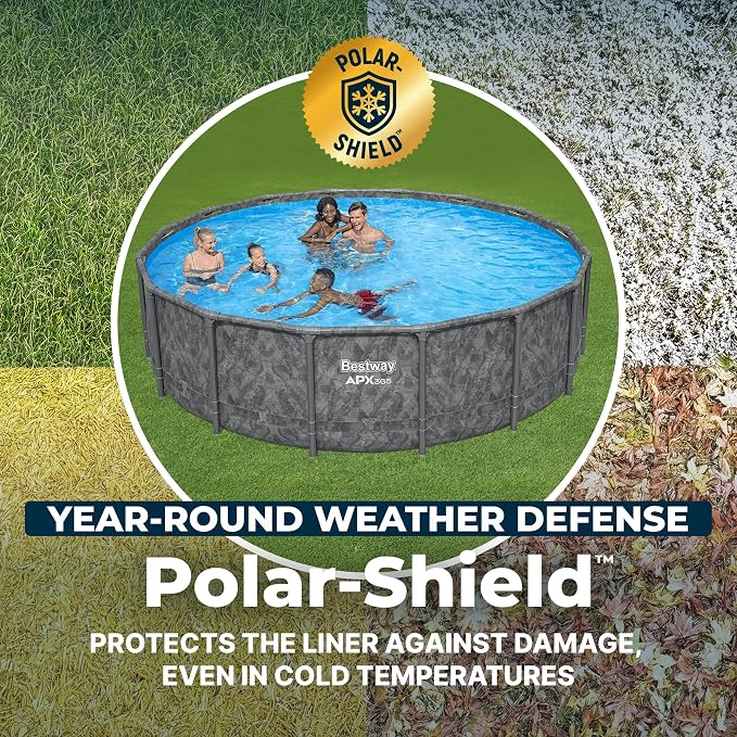 Bestway APX 365 16' x 48" Above Ground Pool, Round Metal Frame Outdoor Swimming Pool Set with Sand Filter Pump, Ladder, and Cover, Dark Marble